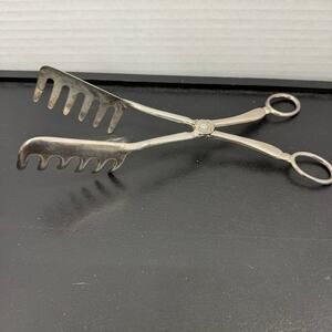 Vintage Silver Plated Spaghetti Salad Tongs Made in Italy 8 1/4”